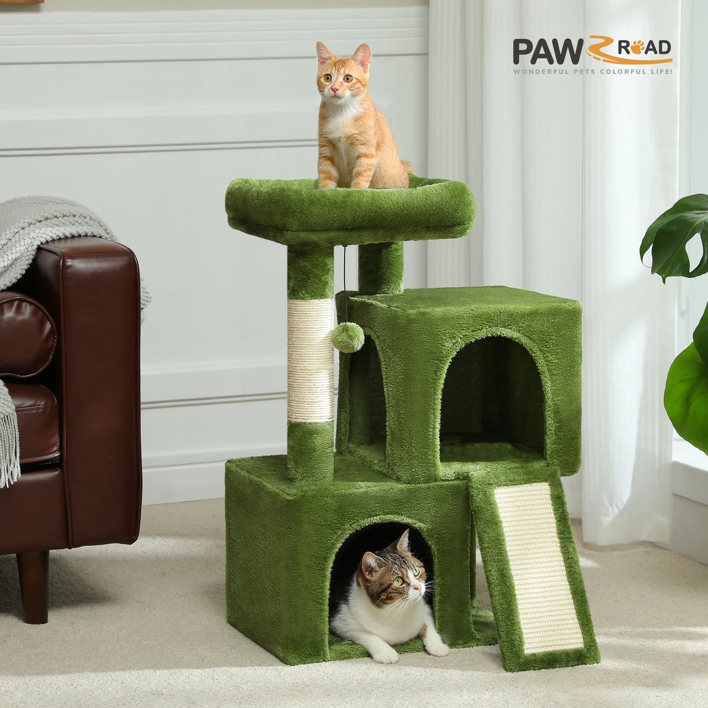30" Cat Tree Condo with Cat Scratcing Post Tower Ramp for Indoor Cats,Green