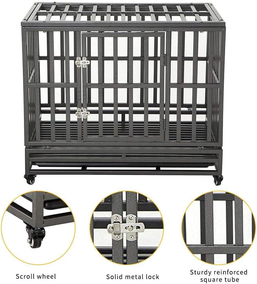 38 Inch Heavy Duty Dog Cage Metal Kennel and Crate for Large Dogs,Easy to Assemble Pet Playpen with Four Wheels,Black … …