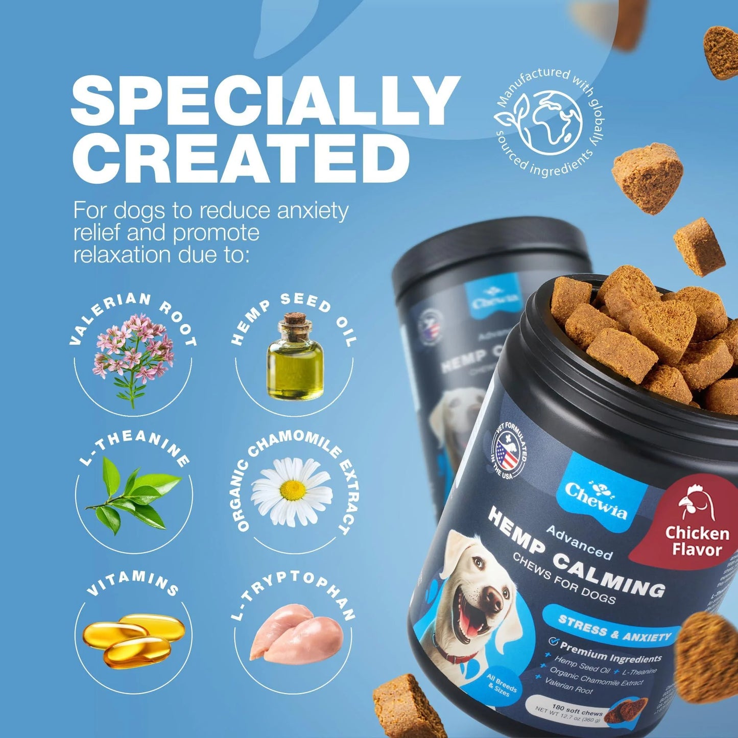 Chewables for Dogs Hemp Calming with Chamomile Extract Chicken Flavored Various