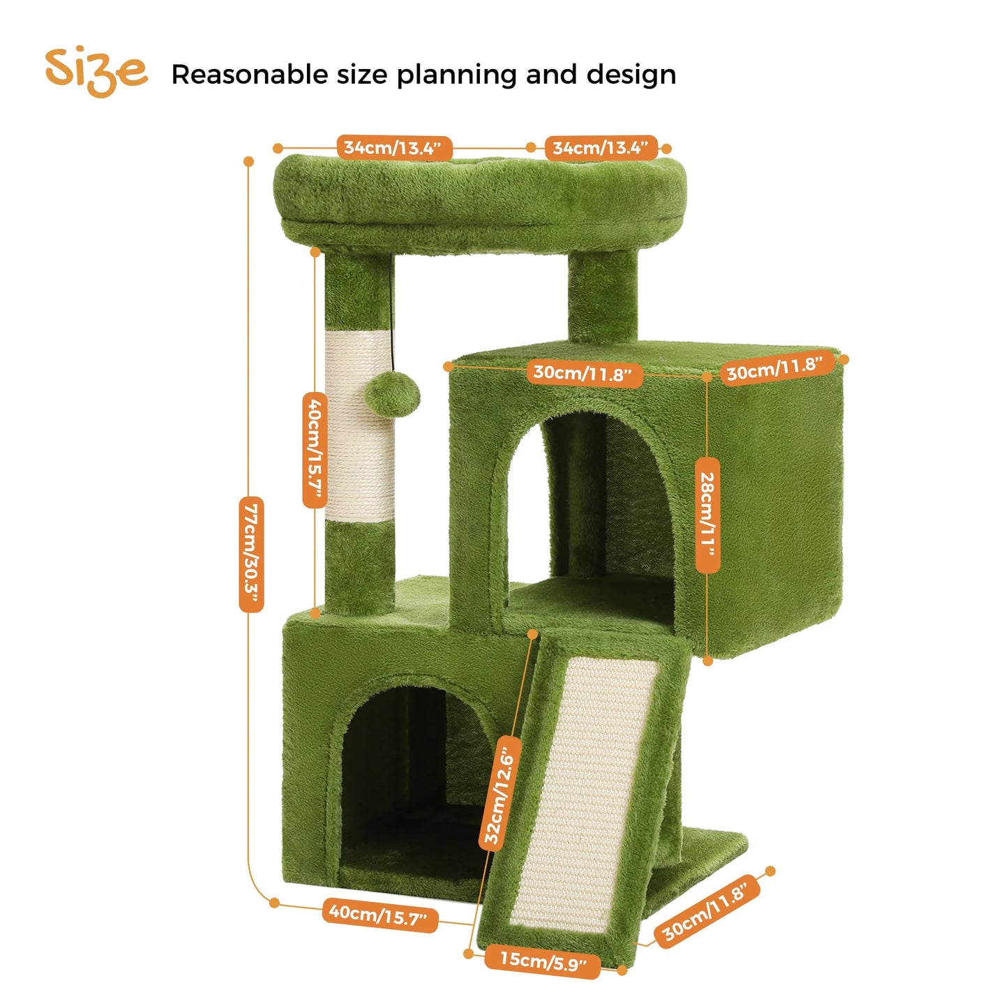 30" Cat Tree Condo with Cat Scratcing Post Tower Ramp for Indoor Cats,Green