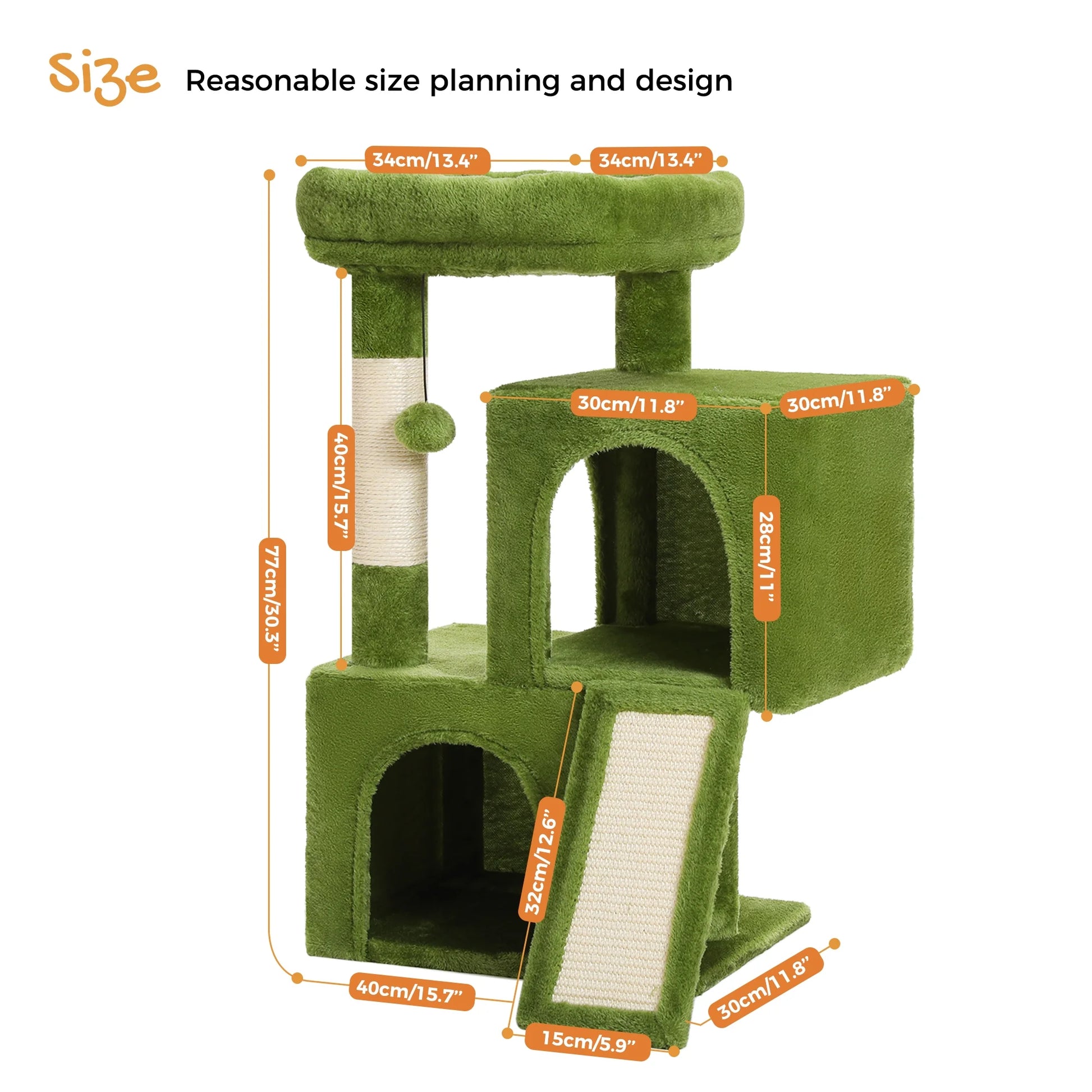 30" Cat Tree Condo with Cat Scratcing Post Tower Ramp for Indoor Cats,Green
