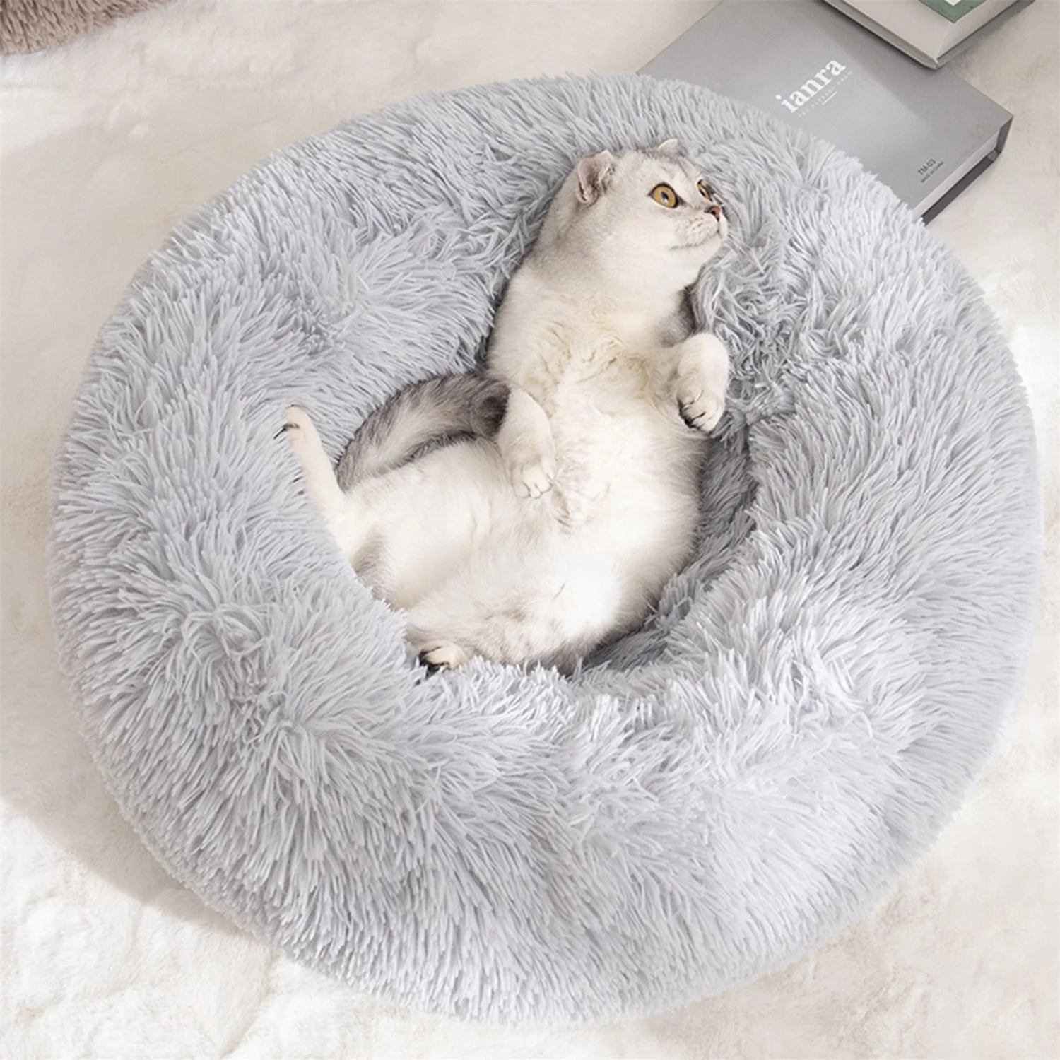 Calming Donut Dog Bed Anti-Anxiety, Self Warming, Cozy Soft Plush round Pet Bed, Ideal for Both Home & Travel, 30"L X 30"W X 8"H