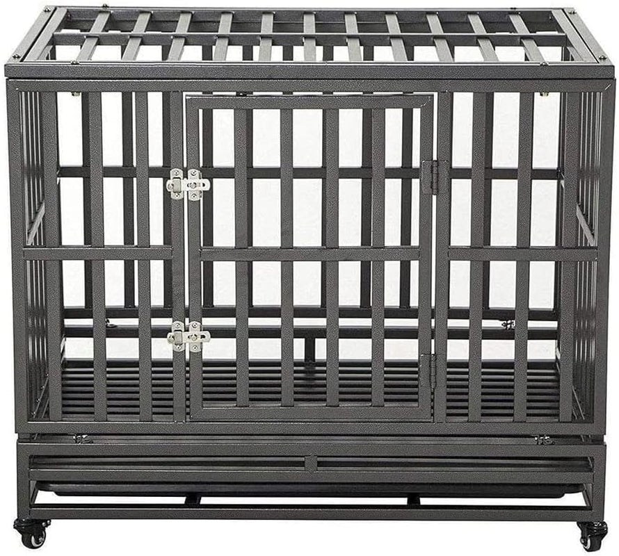 38 Inch Heavy Duty Dog Cage Metal Kennel and Crate for Large Dogs,Easy to Assemble Pet Playpen with Four Wheels,Black … …