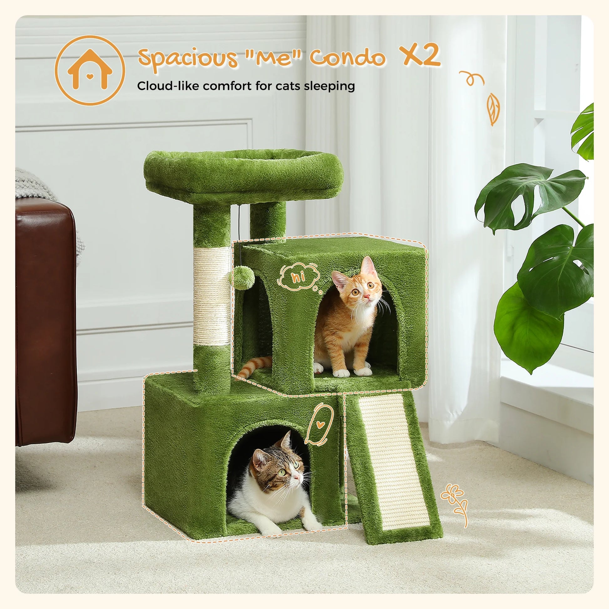 30" Cat Tree Condo with Cat Scratcing Post Tower Ramp for Indoor Cats,Green