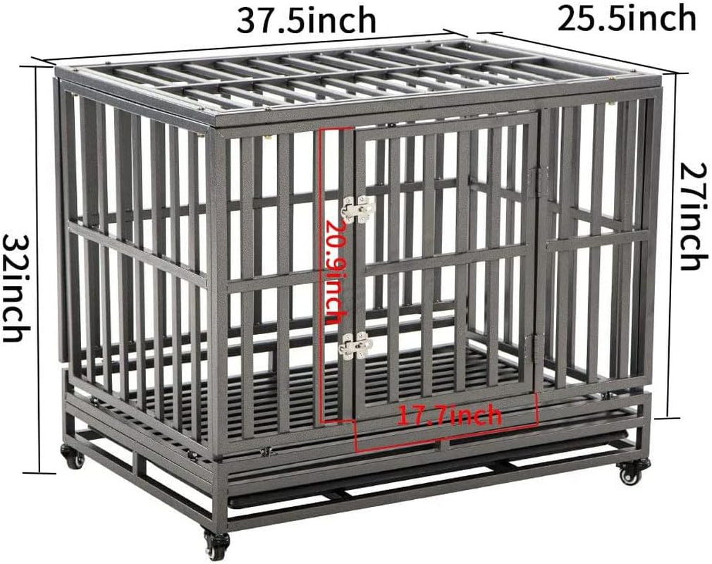 38 Inch Heavy Duty Dog Cage Metal Kennel and Crate for Large Dogs,Easy to Assemble Pet Playpen with Four Wheels,Black … …