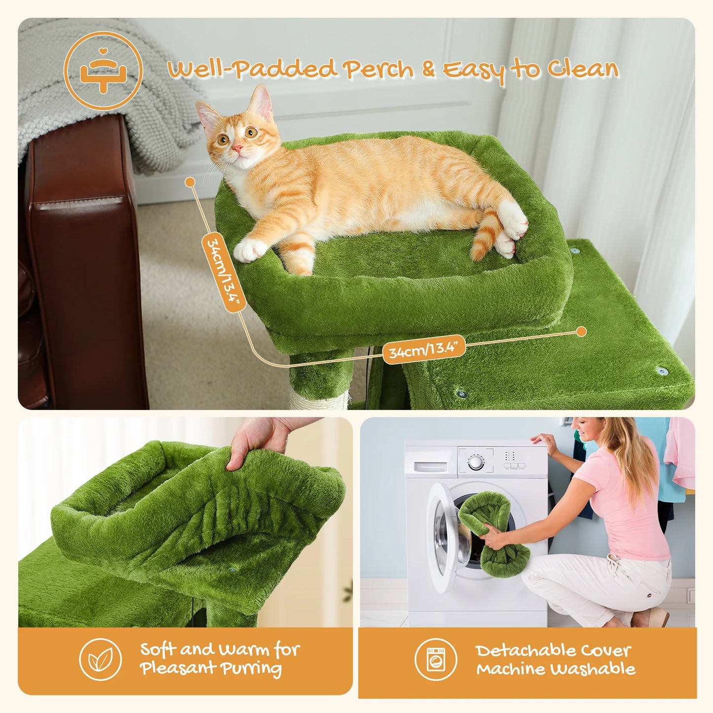 30" Cat Tree Condo with Cat Scratcing Post Tower Ramp for Indoor Cats,Green