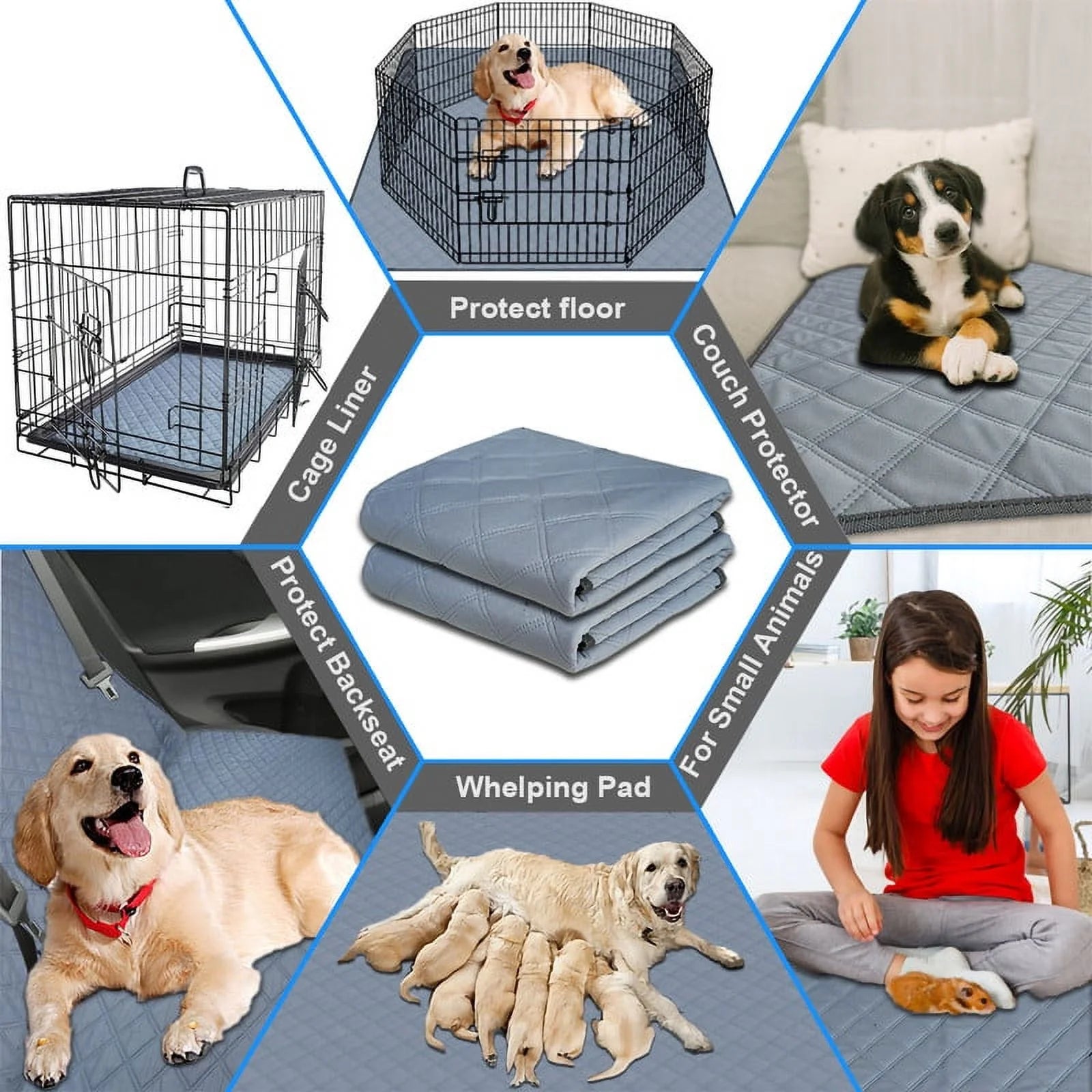 Washable Pee Pads for Dogs, Puppy Pads for Potty Training with Leakproof Bottom. Light Grey, 4 Pack, 24"X36"