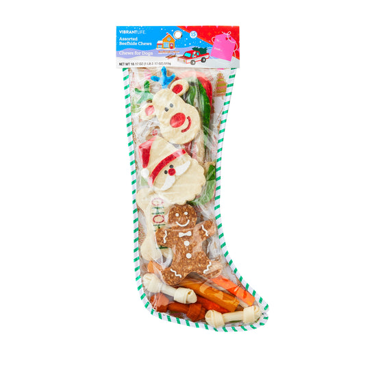 Stocking with Assorted Rawhide Chews, Holiday Treats for Dogs, Dry, 18.17 Oz, 15 Count
