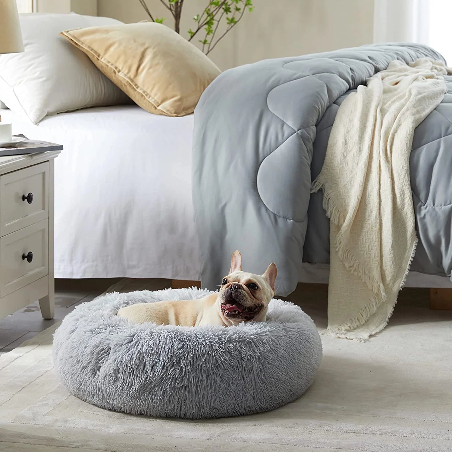 Calming Donut Dog Bed Anti-Anxiety, Self Warming, Cozy Soft Plush round Pet Bed, Ideal for Both Home & Travel, 30"L X 30"W X 8"H