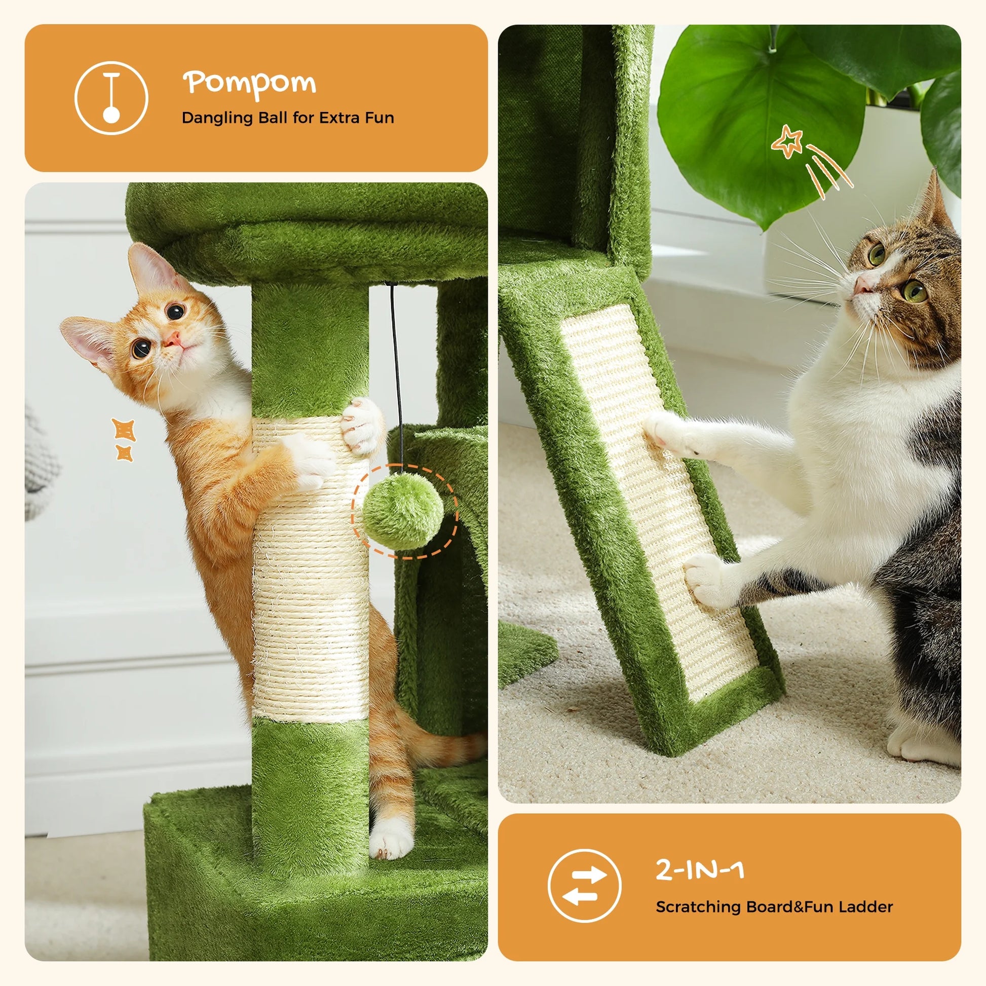 30" Cat Tree Condo with Cat Scratcing Post Tower Ramp for Indoor Cats,Green