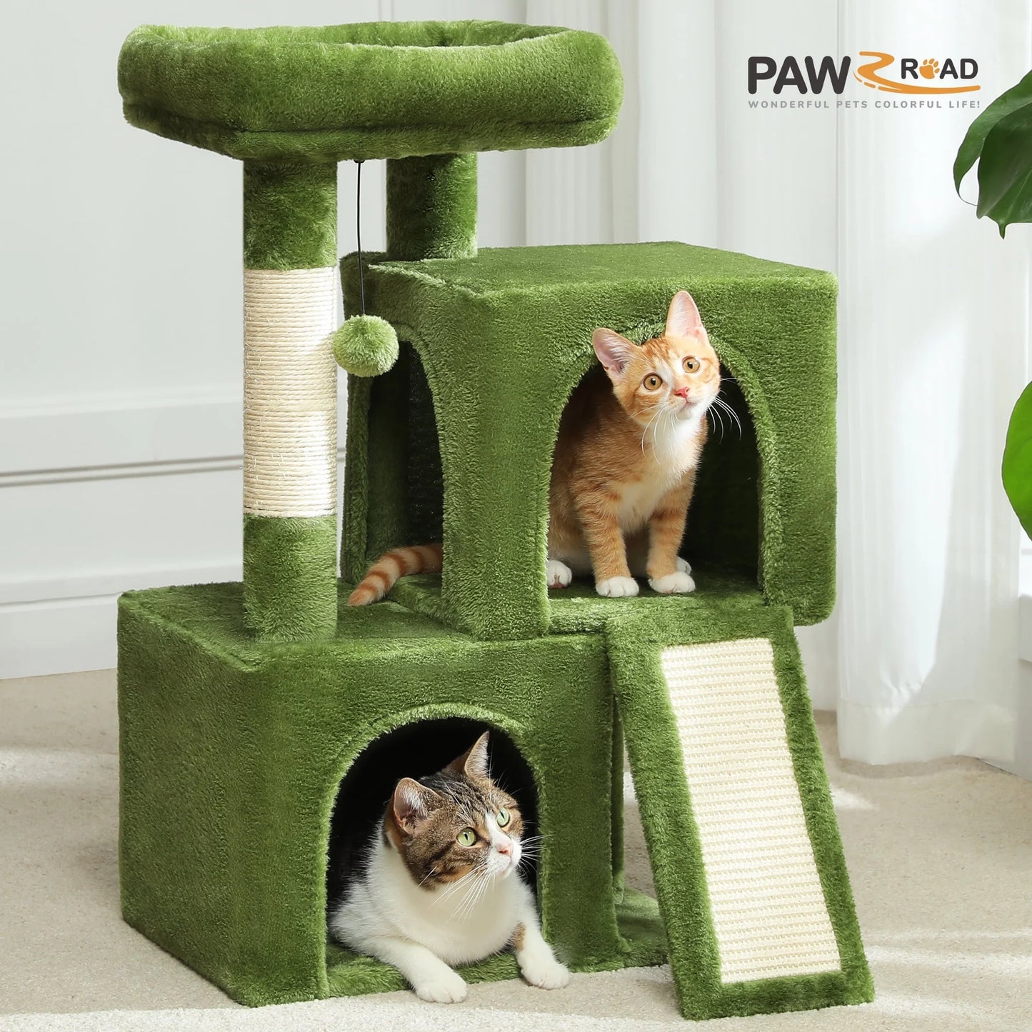 30" Cat Tree Condo with Cat Scratcing Post Tower Ramp for Indoor Cats,Green