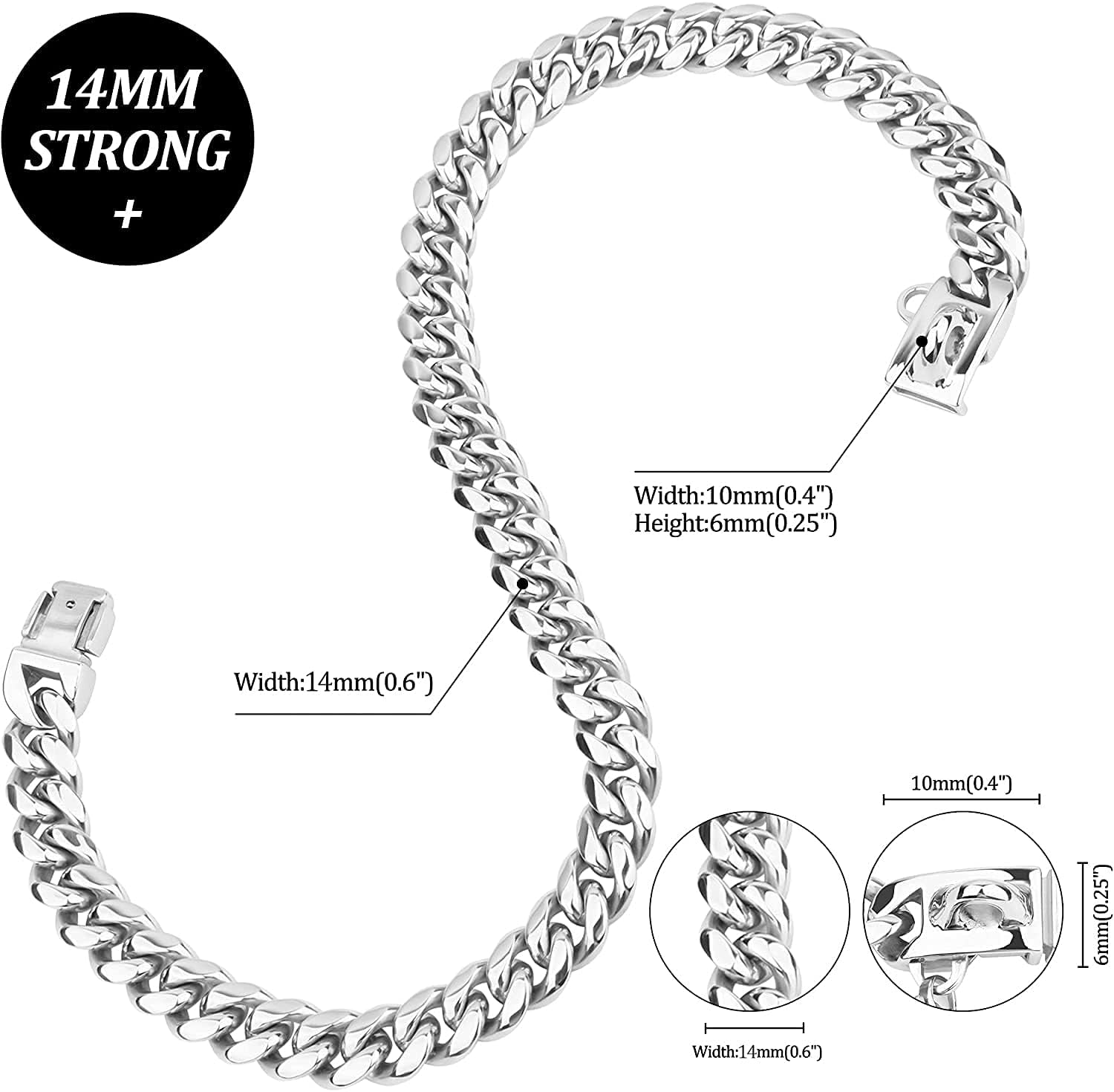 Dog Chain Collar,10 Inch Dog Collar with Secure Buckle Strong Heavy Duty Slip Collar for Small Dogs - Silver