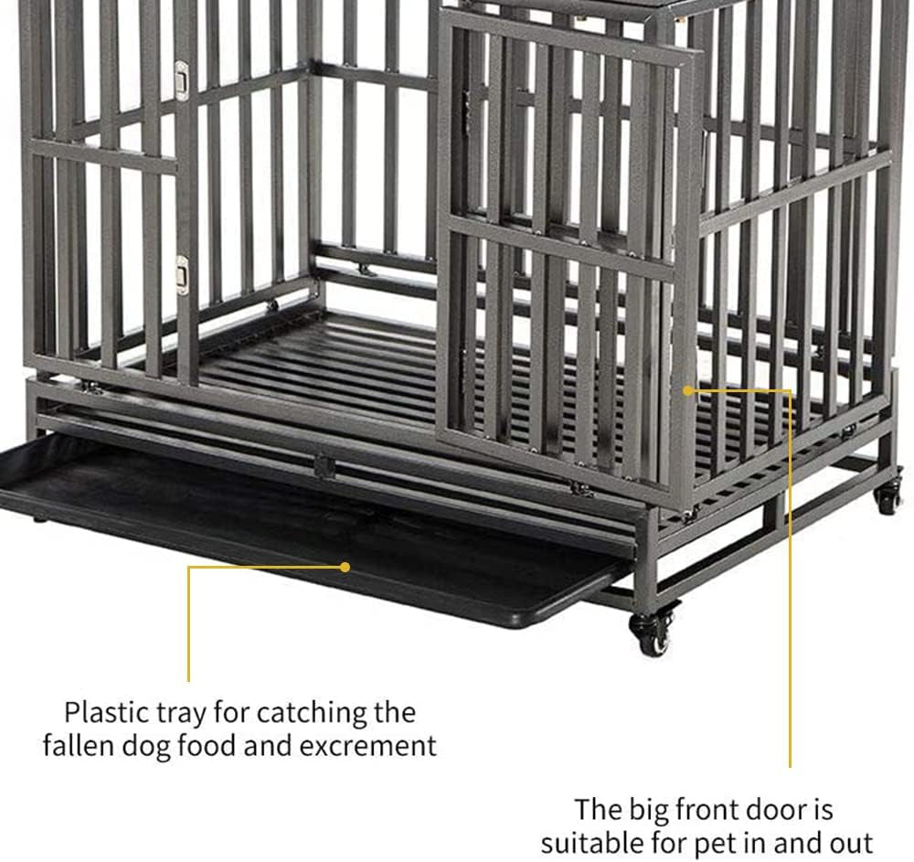 38 Inch Heavy Duty Dog Cage Metal Kennel and Crate for Large Dogs,Easy to Assemble Pet Playpen with Four Wheels,Black … …
