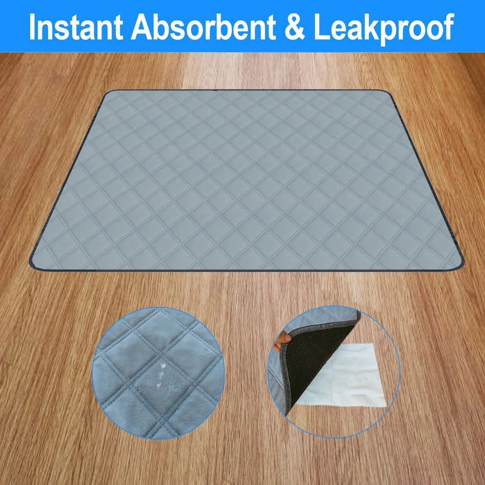 Washable Pee Pads for Dogs, Puppy Pads for Potty Training with Leakproof Bottom. Light Grey, 4 Pack, 24"X36"