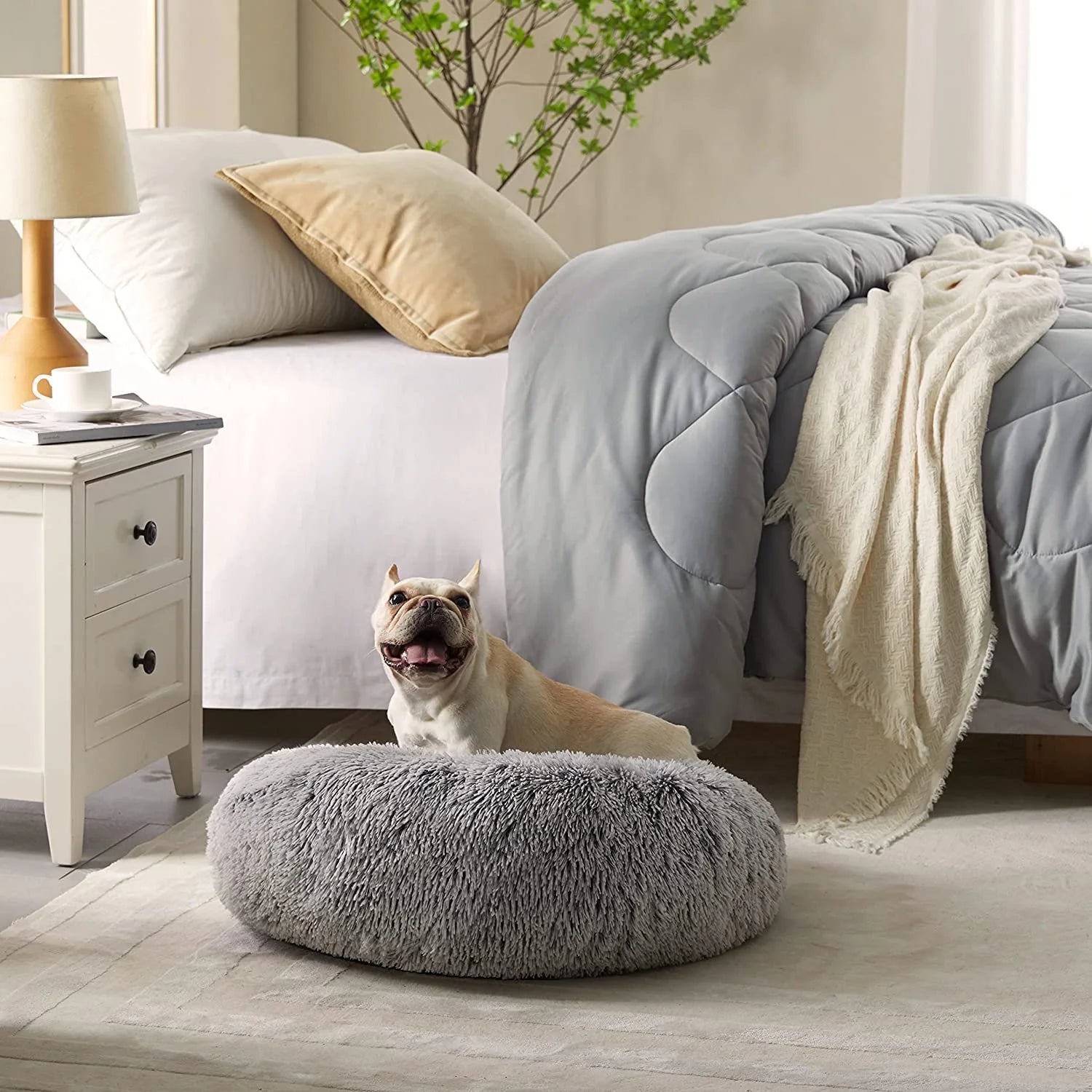 Calming Donut Dog Bed Anti-Anxiety, Self Warming, Cozy Soft Plush round Pet Bed, Ideal for Both Home & Travel, 30"L X 30"W X 8"H