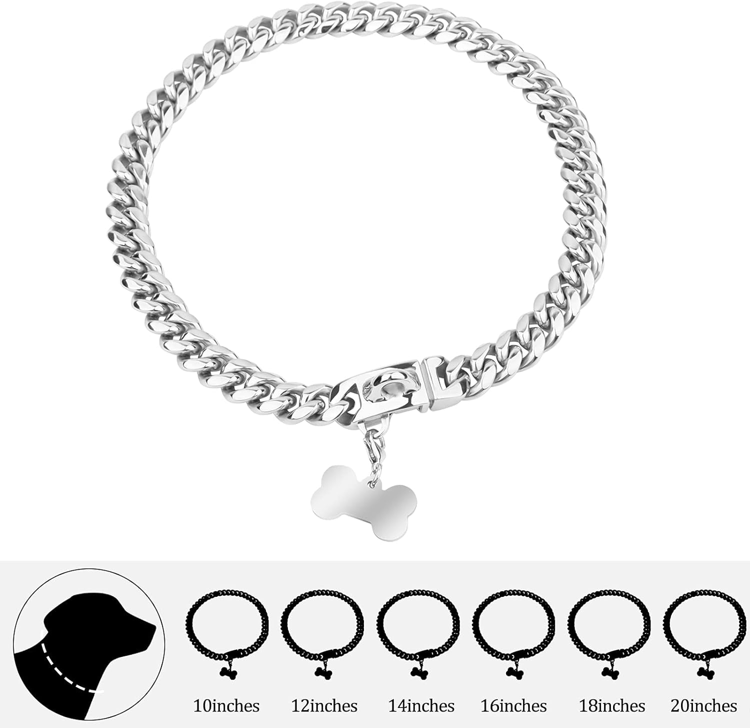 Dog Chain Collar,10 Inch Dog Collar with Secure Buckle Strong Heavy Duty Slip Collar for Small Dogs - Silver