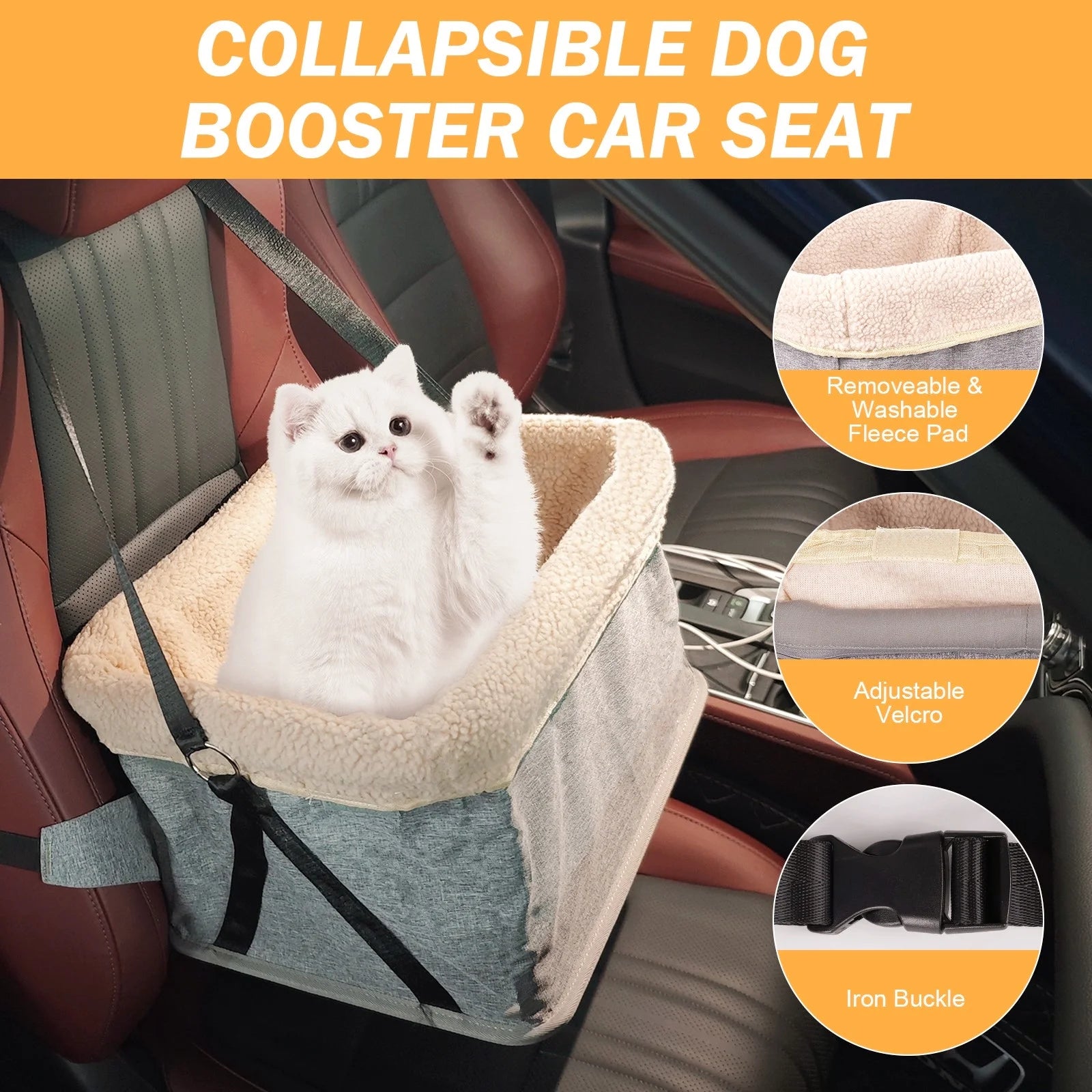 Dog Car Seat for Small Dogs, Dog Booster Car Seat for Small Dogs up to 25Lbs, Detachable and Washable Dog Car Seat with Metal Frame Construction and Safe Buckles