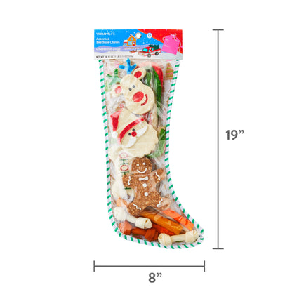 Stocking with Assorted Rawhide Chews, Holiday Treats for Dogs, Dry, 18.17 Oz, 15 Count