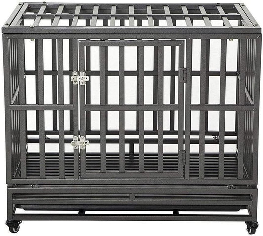38 Inch Heavy Duty Dog Cage Metal Kennel and Crate for Large Dogs,Easy to Assemble Pet Playpen with Four Wheels,Black … …