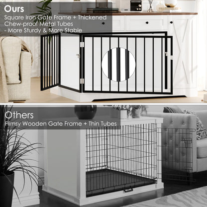 Dog Crate with Storage Cabinet and 2 Drawers, Indoor Furniture Style Wooden Large Dog Kennel, White