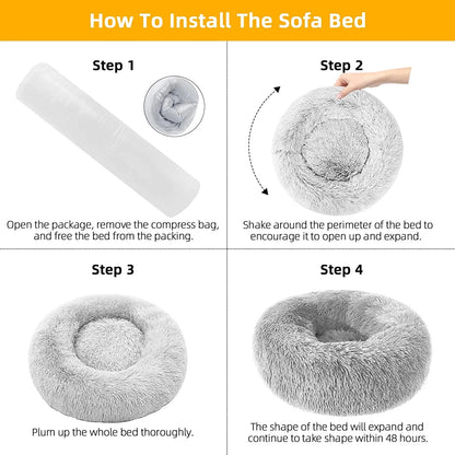 Calming Donut Dog Bed Anti-Anxiety, Self Warming, Cozy Soft Plush round Pet Bed, Ideal for Both Home & Travel, 30"L X 30"W X 8"H