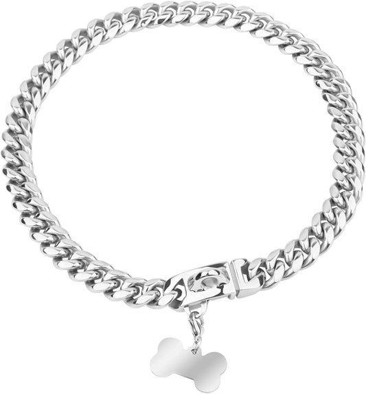 Dog Chain Collar,10 Inch Dog Collar with Secure Buckle Strong Heavy Duty Slip Collar for Small Dogs - Silver