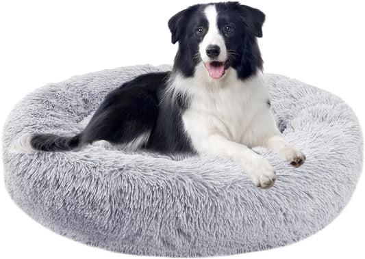 Calming Donut Dog Bed Anti-Anxiety, Self Warming, Cozy Soft Plush round Pet Bed, Ideal for Both Home & Travel, 30"L X 30"W X 8"H
