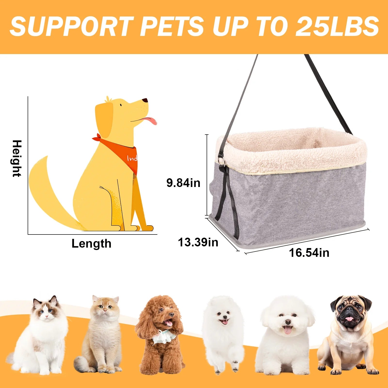 Dog Car Seat for Small Dogs, Dog Booster Car Seat for Small Dogs up to 25Lbs, Detachable and Washable Dog Car Seat with Metal Frame Construction and Safe Buckles