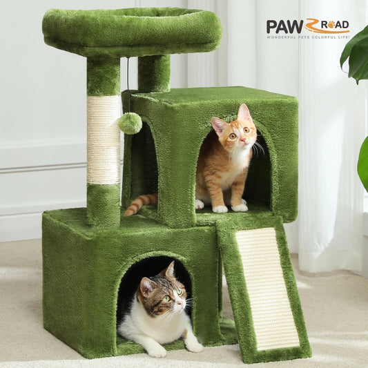 30" Cat Tree Condo with Cat Scratcing Post Tower Ramp for Indoor Cats,Green