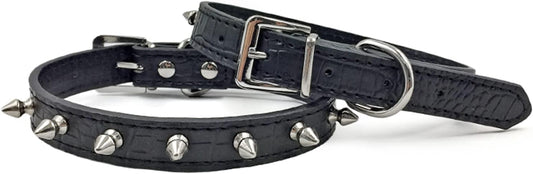 Spiked Cat Collar, Pu Leather Studded Cat Collar, Spike Collar for Boy Girl Cats Small Dogs, Adjustable Spikes Collar with Rings for Hold Leash and Pet Tags, Black XS